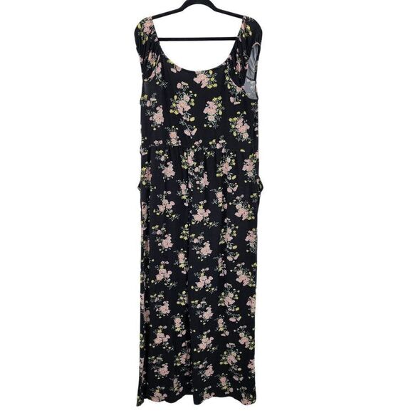 No Boundaries Off Shoulder Wide Leg Jumpsuit 3X Black Pink Floral Pockets Casual - Picture 9 of 12